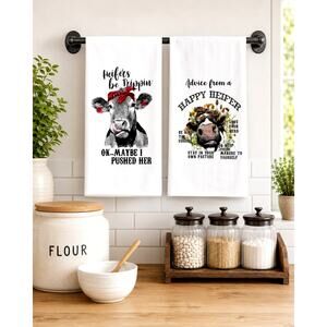 Hand Towels, 2pc, Funny Cows Kitchen Dish Towel set.  18" x 26"